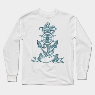 Blue Ship anchor tattoo Long Sleeve T-Shirt